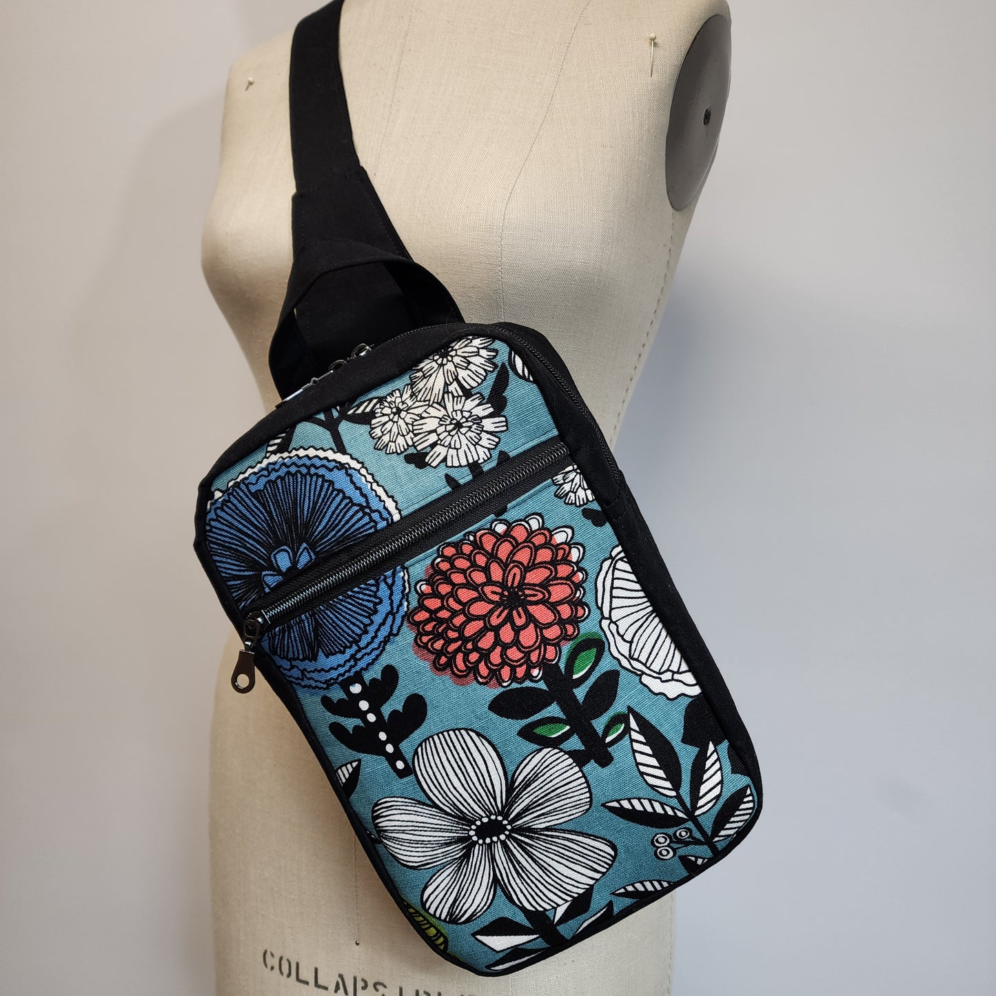 
                  
                    Sling Cross Body Bag in Big Floral Turquoise
                  
                